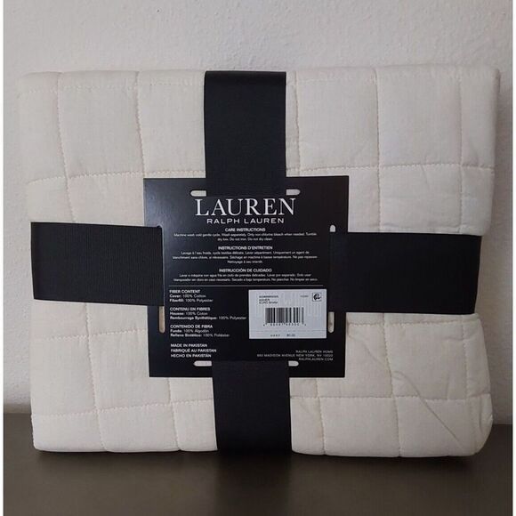 Ralph Lauren ASHER Ivory Cotton Poly Fiberfill Quilted European Euro Pillow Sham - Picture 2 of 9